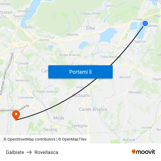 Galbiate to Rovellasca map