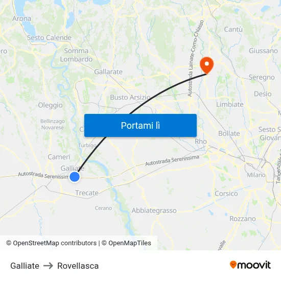 Galliate to Rovellasca map