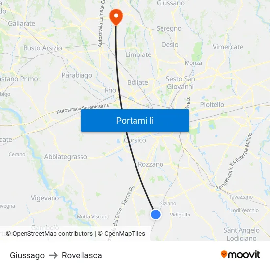 Giussago to Rovellasca map