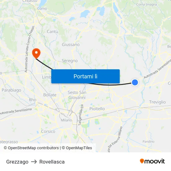 Grezzago to Rovellasca map