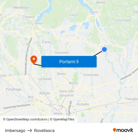 Imbersago to Rovellasca map