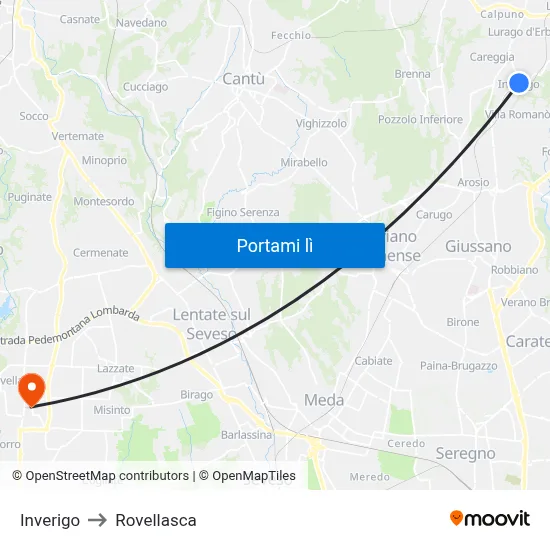 Inverigo to Rovellasca map