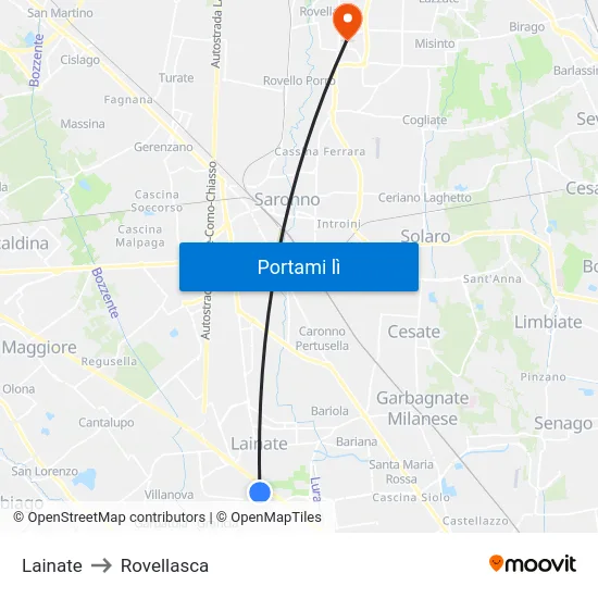 Lainate to Rovellasca map