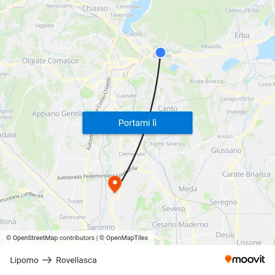 Lipomo to Rovellasca map