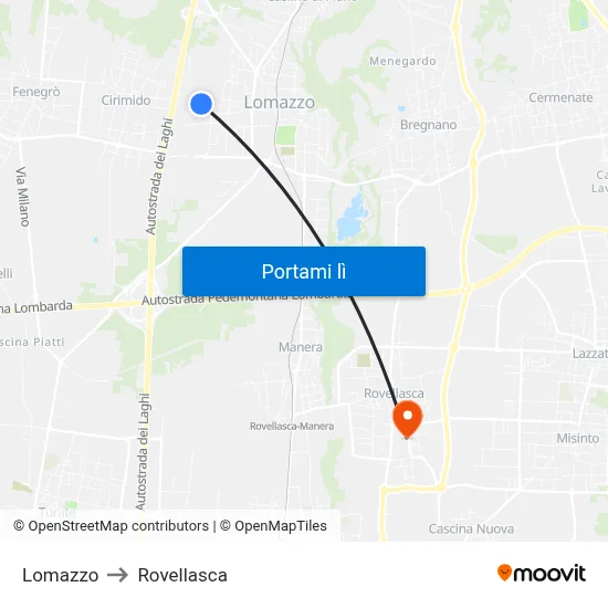 Lomazzo to Rovellasca map