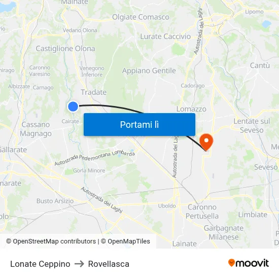 Lonate Ceppino to Rovellasca map