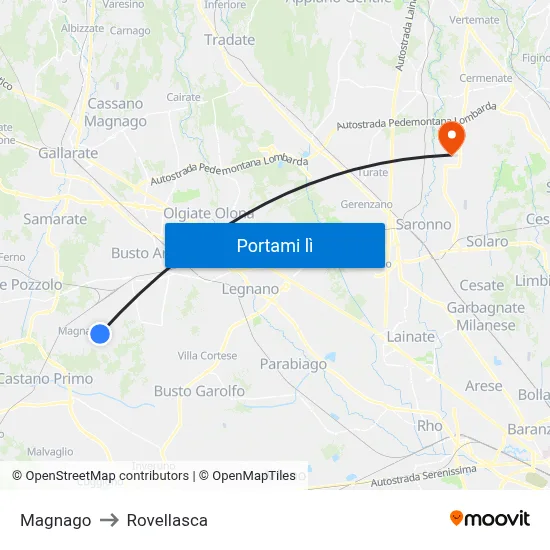 Magnago to Rovellasca map