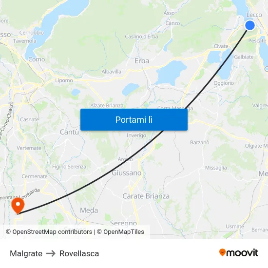 Malgrate to Rovellasca map