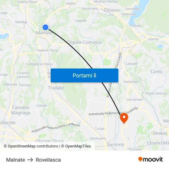 Malnate to Rovellasca map