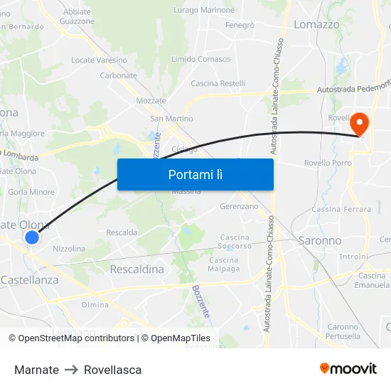 Marnate to Rovellasca map