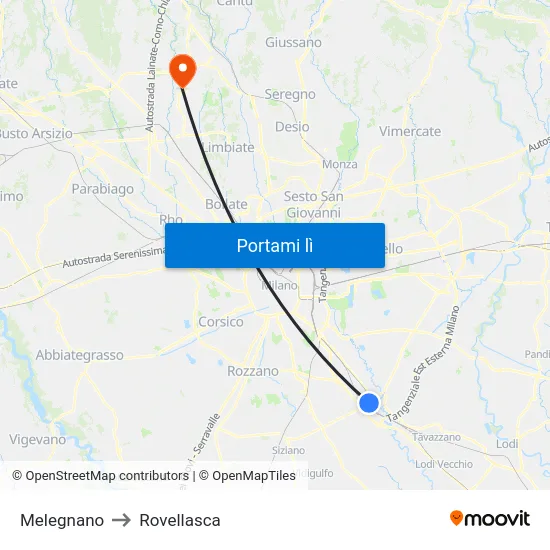 Melegnano to Rovellasca map