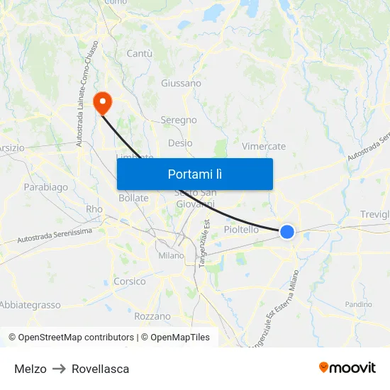 Melzo to Rovellasca map