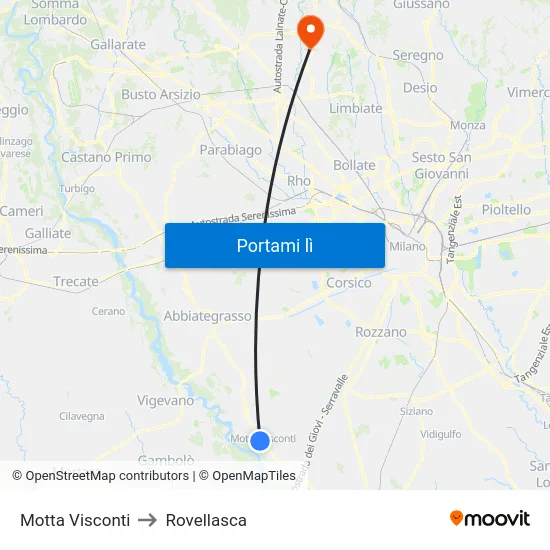 Motta Visconti to Rovellasca map