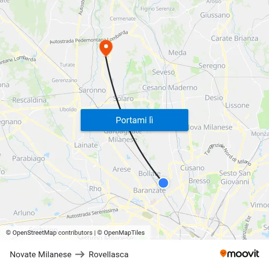 Novate Milanese to Rovellasca map