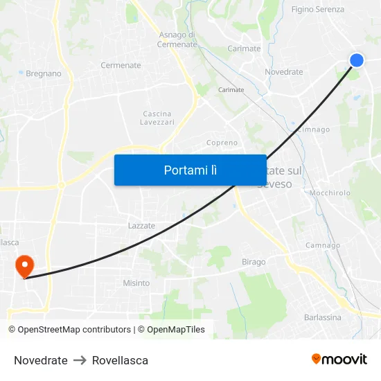 Novedrate to Rovellasca map