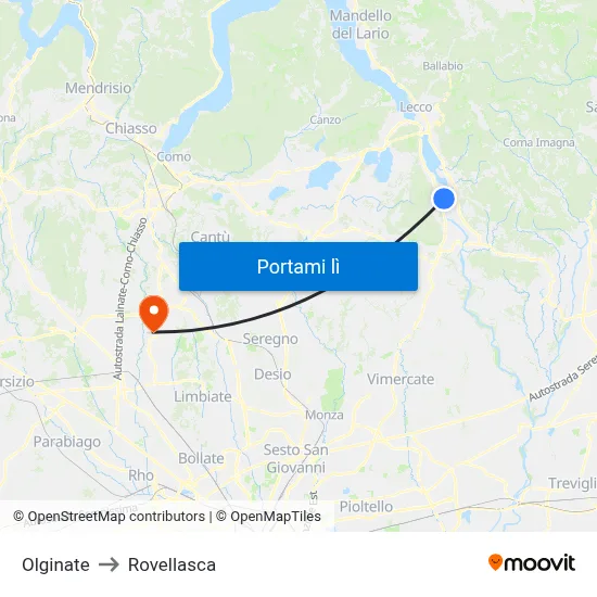 Olginate to Rovellasca map