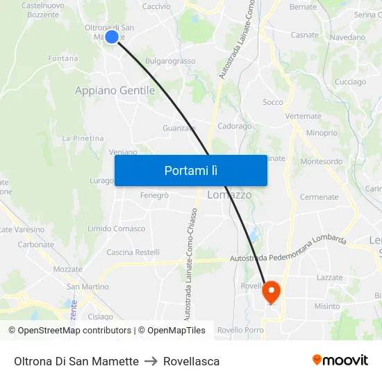 Oltrona Di San Mamette to Rovellasca map