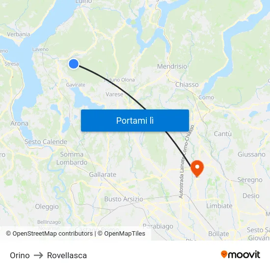 Orino to Rovellasca map