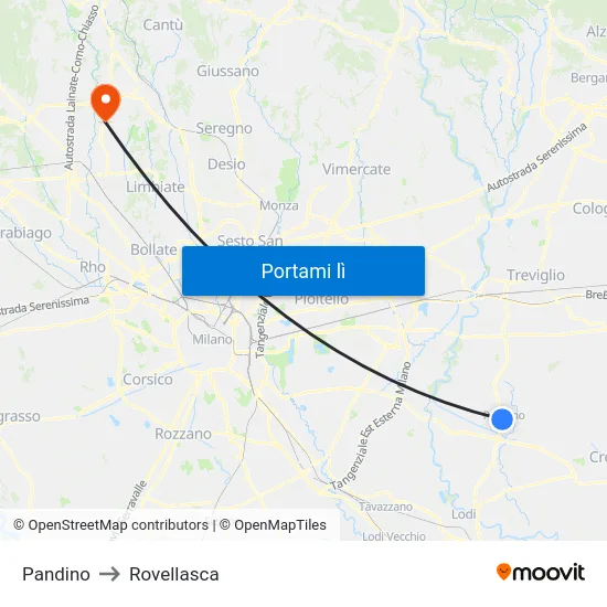 Pandino to Rovellasca map