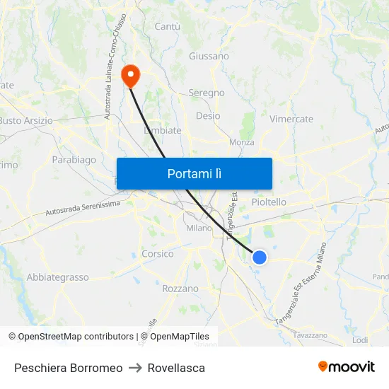 Peschiera Borromeo to Rovellasca map