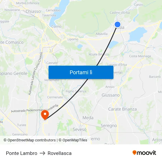 Ponte Lambro to Rovellasca map