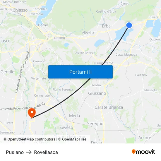 Pusiano to Rovellasca map