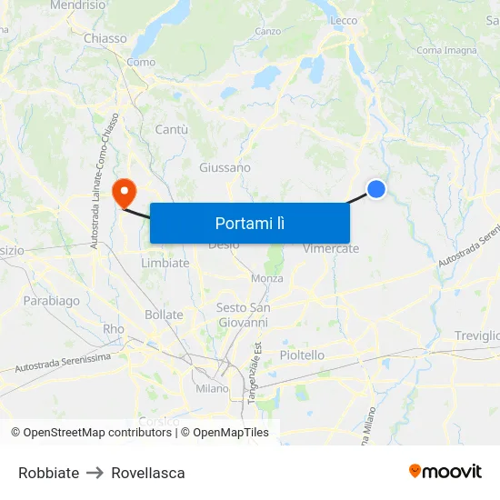 Robbiate to Rovellasca map