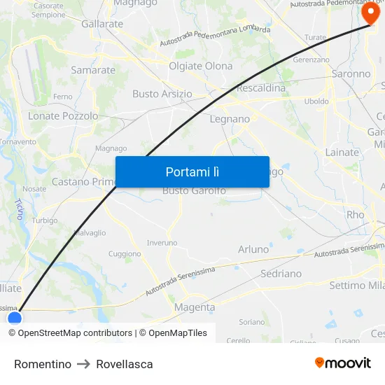 Romentino to Rovellasca map