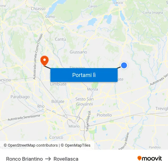 Ronco Briantino to Rovellasca map