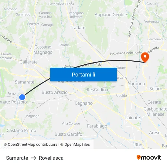 Samarate to Rovellasca map