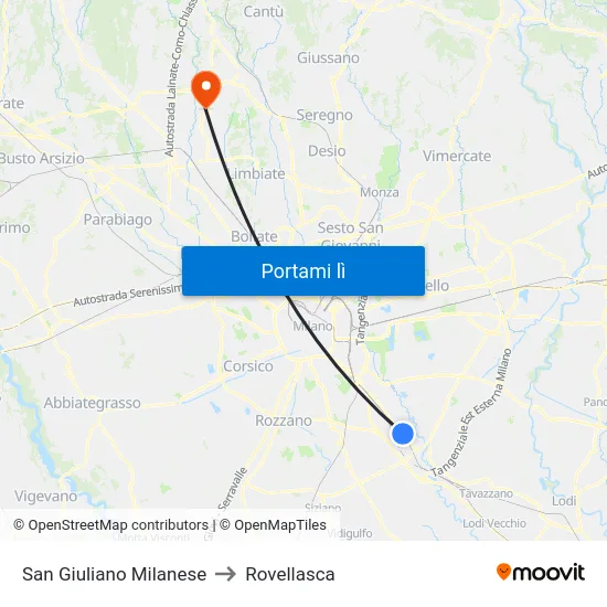 San Giuliano Milanese to Rovellasca map