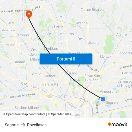 Segrate to Rovellasca map