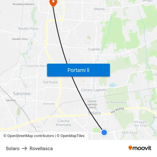 Solaro to Rovellasca map