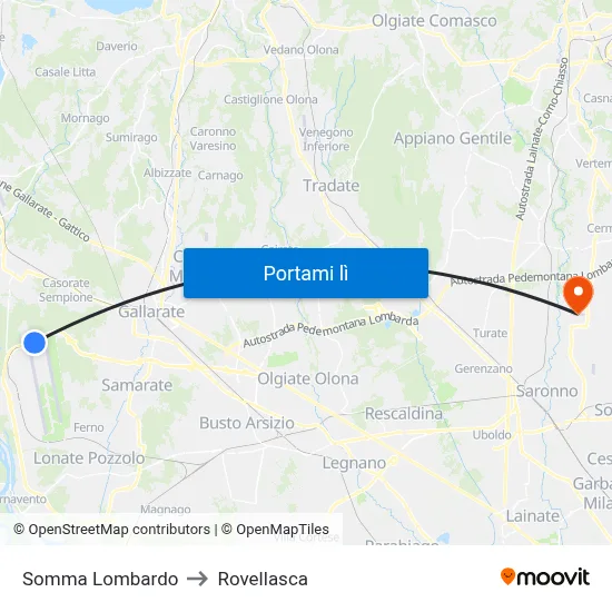 Somma Lombardo to Rovellasca map