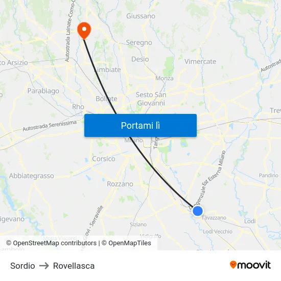 Sordio to Rovellasca map