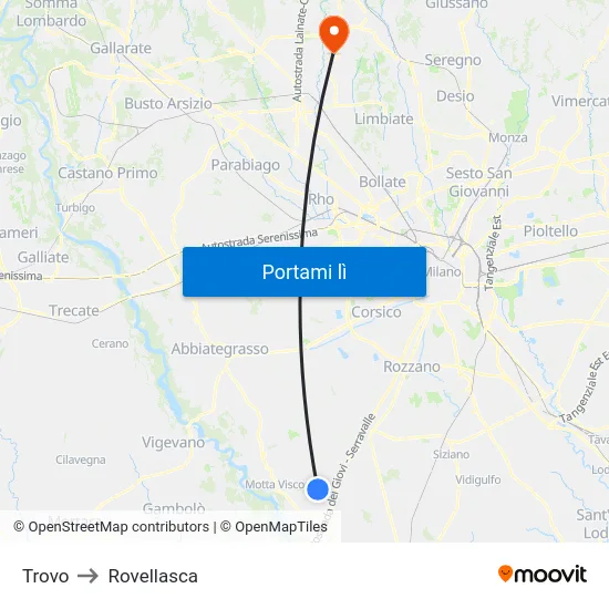 Trovo to Rovellasca map