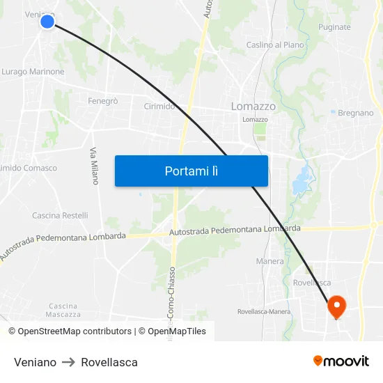 Veniano to Rovellasca map