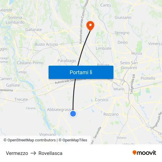 Vermezzo to Rovellasca map