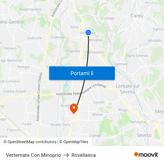 Vertemate Con Minoprio to Rovellasca map
