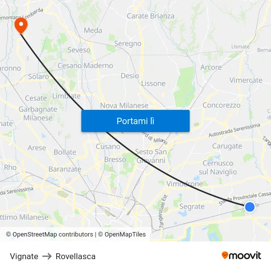 Vignate to Rovellasca map