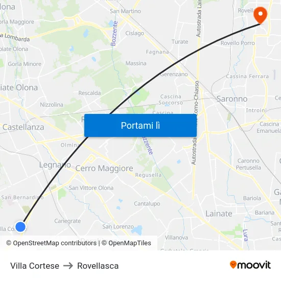 Villa Cortese to Rovellasca map