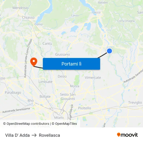 Villa D' Adda to Rovellasca map