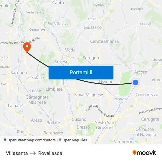 Villasanta to Rovellasca map