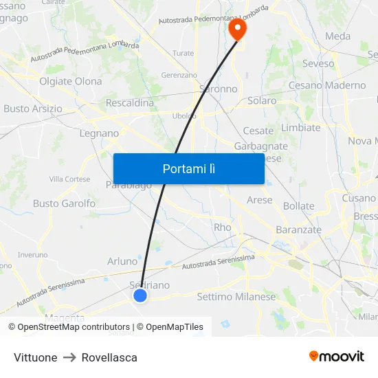 Vittuone to Rovellasca map