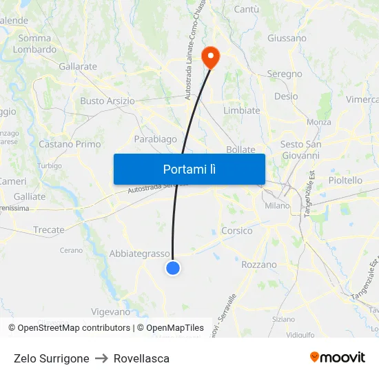 Zelo Surrigone to Rovellasca map