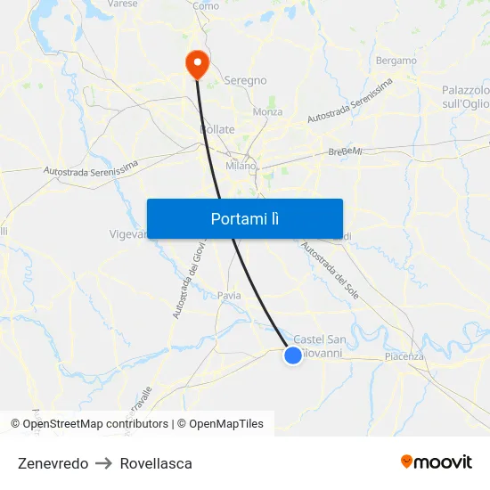 Zenevredo to Rovellasca map