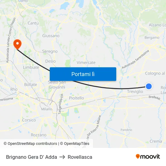 Brignano Gera D' Adda to Rovellasca map