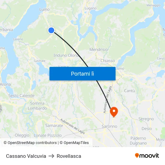 Cassano Valcuvia to Rovellasca map