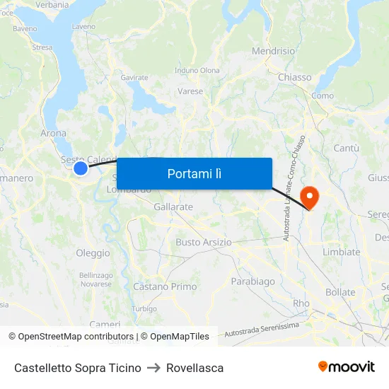 Castelletto Sopra Ticino to Rovellasca map