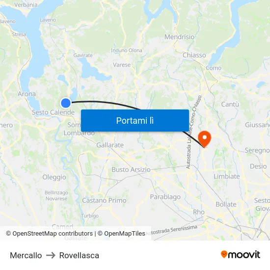 Mercallo to Rovellasca map